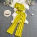 Women's Clothing elegant short sleeved oblique collar, off shoulder waisted short top, two piece suit, high waist wide leg pants_maomaolike.com