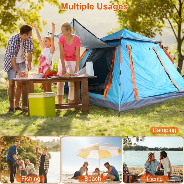 4-5 Person Pop-Up Camping Tent, Instant Setup Family Tent With 2 Mosquito Nets Windows, Portable For Hiking, Backpacking & Outdoor Adventures, Waterproof & Windproof_maomaolike.com