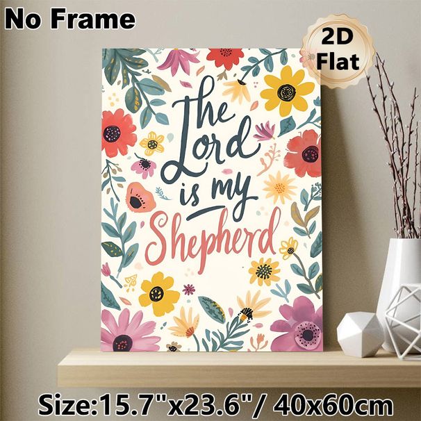 The Lord Is My Shepherd Themed Painting Poster, Whimsical Hand-drawn Floral Poster, Inspirational Religious Message Decor Ideal For Home, Living Room_maomaolike.com