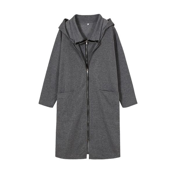 Women's Clothing Hooded Pocket Sweatshirt Zipper Mid Length Two Piece Loose Jacket Women_maomaolike.com