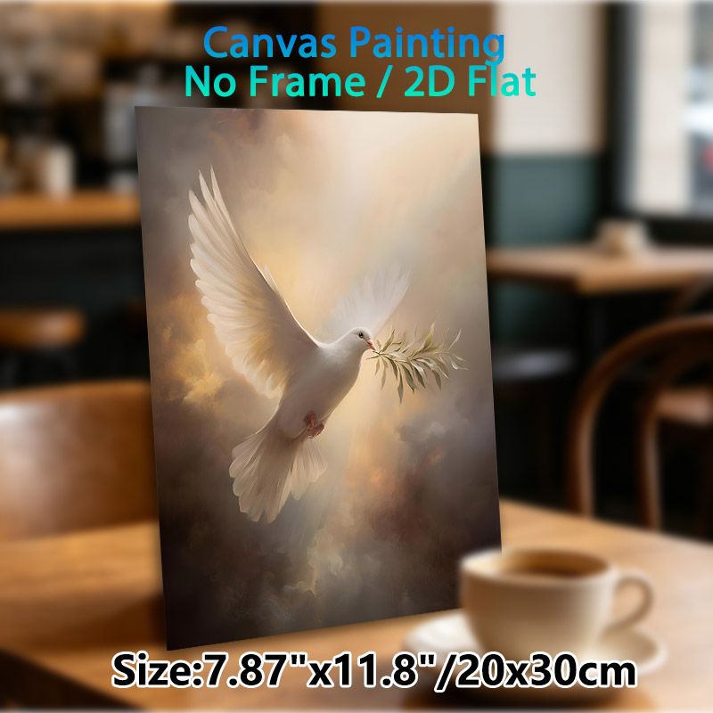 Peace Dove Painting Poster, Soft-toned Realistic Flying Dove With Olive Branch Poster, Serene Tranquil Artwork To Bring Calm Atmosphere, Ideal For_maomaolike.com