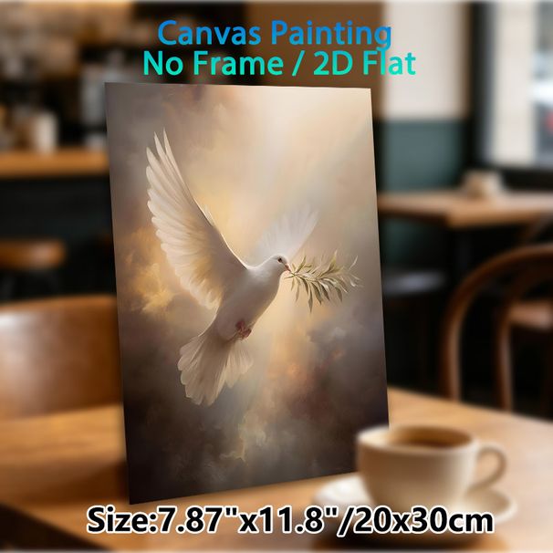 Peace Dove Painting Poster, Soft-toned Realistic Flying Dove With Olive Branch Poster, Serene Tranquil Artwork To Bring Calm Atmosphere, Ideal For_maomaolike.com
