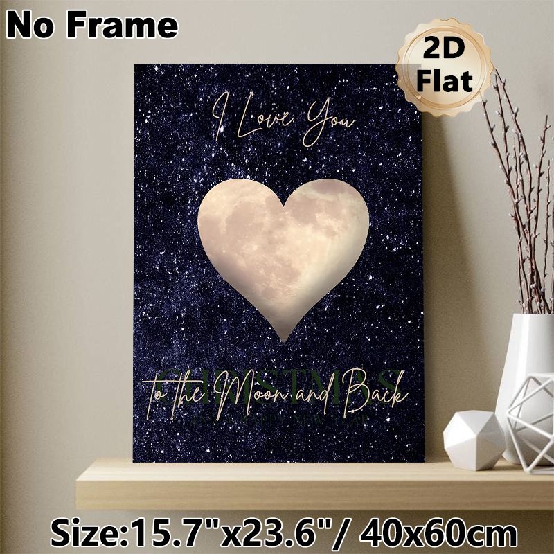 Romantic Heart Moon Love Painting Poster, Starry Night Style With Heart-shaped Moon Poster, Warm Romantic Message, Ideal For Bedroom, Christmas And_maomaolike.com