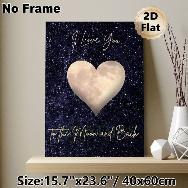 Romantic Heart Moon Love Painting Poster, Starry Night Style With Heart-shaped Moon Poster, Warm Romantic Message, Ideal For Bedroom, Christmas And_maomaolike.com