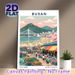 Busan Themed Painting Poster, Vibrant Retro Style Poster, Features Lively Harbor Market, Beach, Bridge & Cherry Blossom Scene, Ideal For Home, Living_maomaolike.com