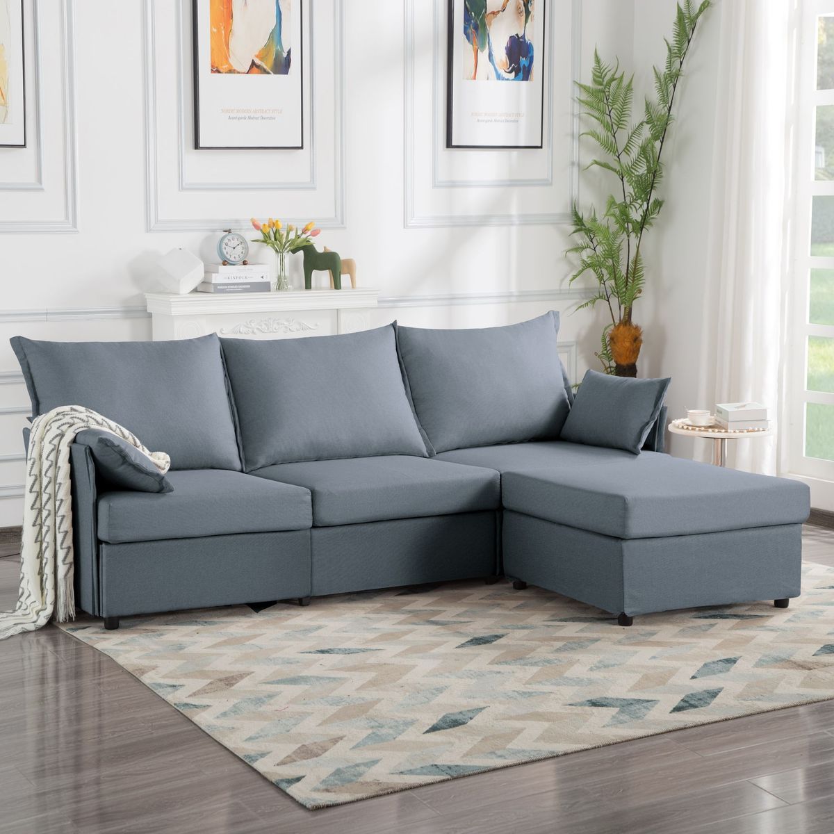 93.7' Sectional Sofa With Ottoman_maomaolike.com