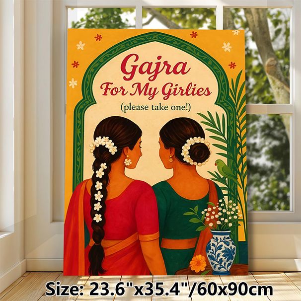 Gajra Themed Painting Poster, Warm-toned South Asian Folk Art Poster, Cultural Decorative Piece Suitable For Home Walls And Cultural Event Spaces_maomaolike.com