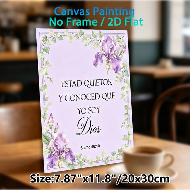 Spanish Psalm 46:10 Themed Painting Poster, Soft Watercolor Purple Iris & Greenery Poster, Serene Inspirational Verse Decor Ideal For Home, Prayer_maomaolike.com