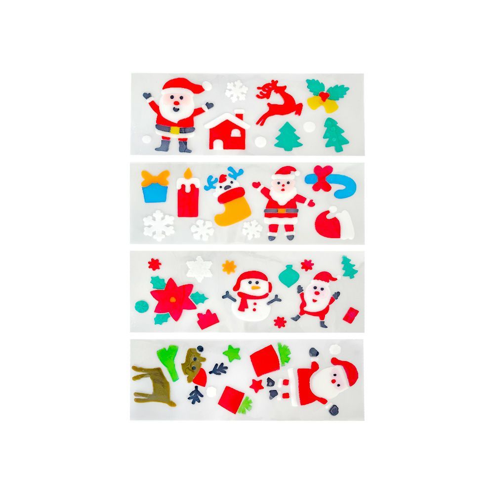 12 Pack Christmas Gel Window Stickers, Christmas Santa Claus Snowman Snowflake Penguin Christmas Tree Gift Window Stickers For Kids Christmas Window Decoration._maomaolike.com
