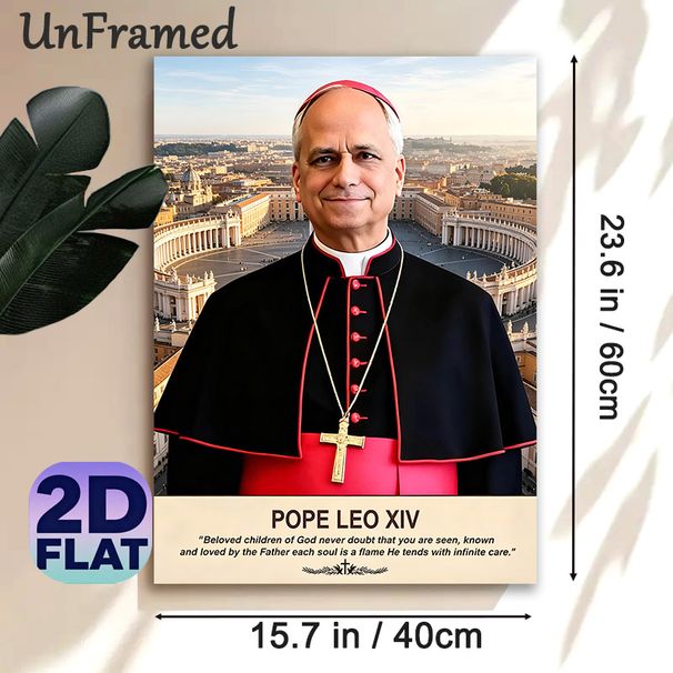 Pope Leo XIV Religious Portrait Painting Poster, Realistic Portrait Of Pope Leo XIV With Vatican Square View Poster, Inspirational Religious Quote_maomaolike.com