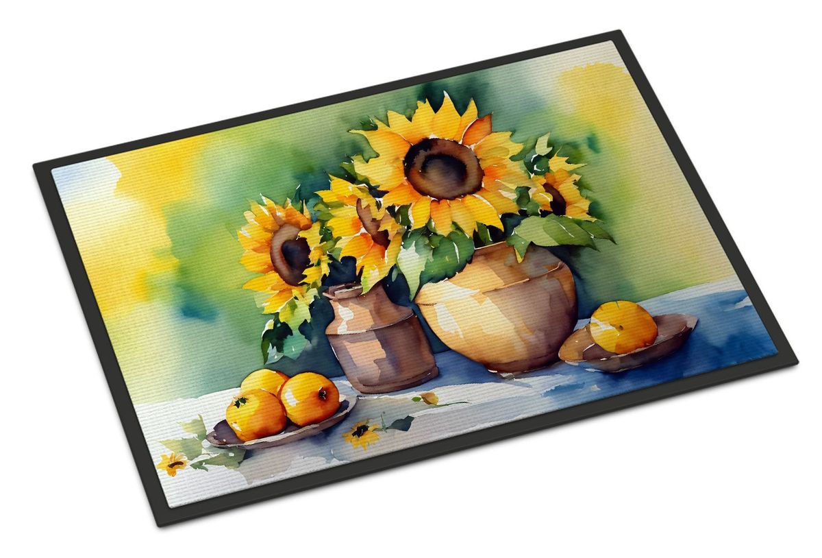Sunflowers In Watercolor Doormat Front Door Mat Indoor Outdoor Rugs For Entryway, Non Slip Washable Low Pile, 24H X 36W_maomaolike.com