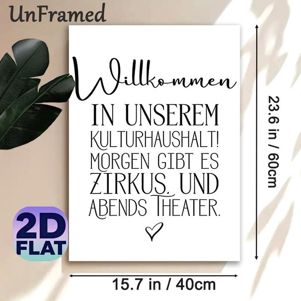 German Welcome Quote Painting Poster, Minimalist Black & White Typography With Heart Detail Poster, Warm Welcoming Message Ideal For Entryway, Living_maomaolike.com
