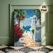 Mediterranean Coastal Town Painting Poster, Vibrant Idyllic Coastal Scene Poster, Infuses Tranquil Seaside Atmosphere, Ideal For Living Room, Bedroom_maomaolike.com