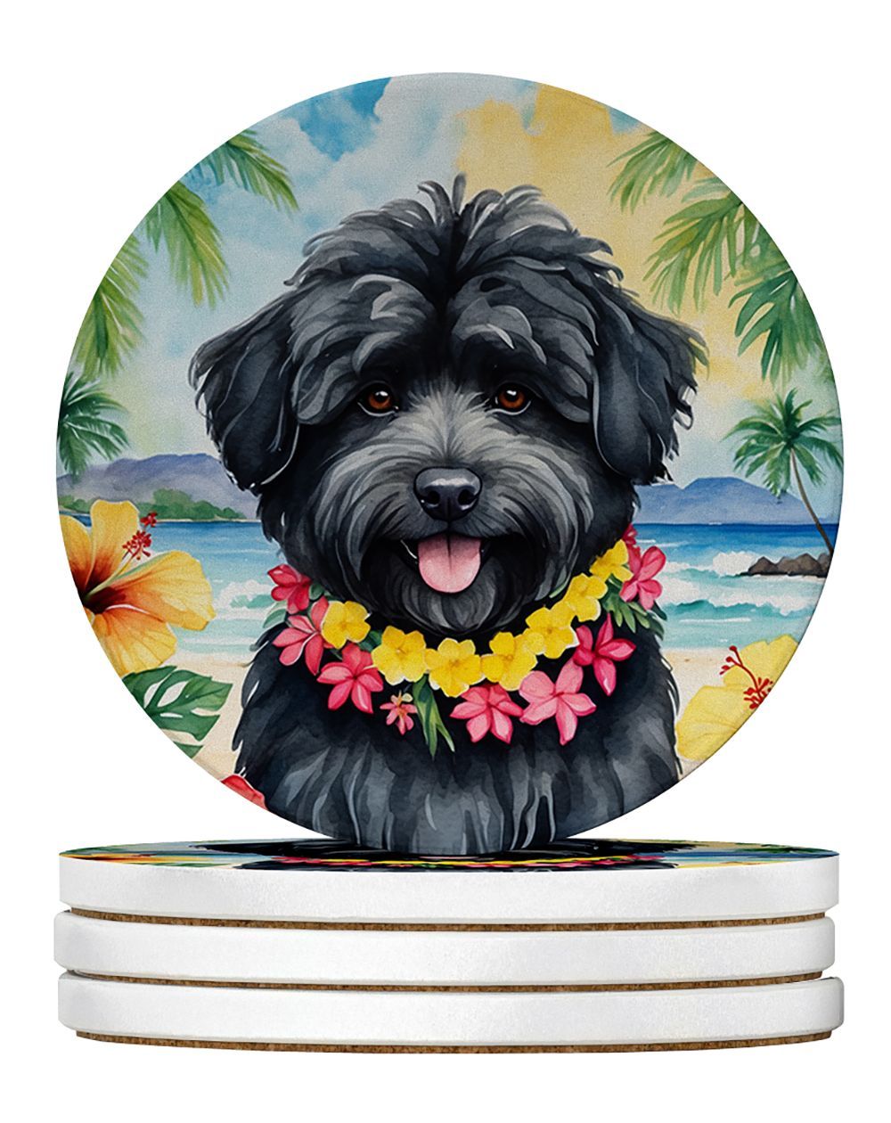 Puli Luau Large Sandstone Coasters Pack Of 4 Absorbent Round Coasters Decor Gifts For Men Or Women, 4 In, Multicolor_maomaolike.com