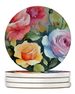 Roses In Watercolor Large Sandstone Coasters Pack Of 4 Absorbent Round Coasters Decor Gifts For Men Or Women, 4 In, Multicolor_maomaolike.com