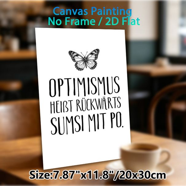 Butterfly & Optimism Quote Painting Poster, Minimalist Black & White Hand-drawn Butterfly With German Typography Poster, Inspirational Wall Decor_maomaolike.com