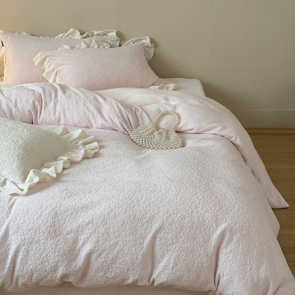 Princess Style Winter Thickened Three-Dimensional Cut Milk Lace Four-Piece Set Solid Color Double-Sided Velvet Duvet Cover Bedding_maomaolike.com