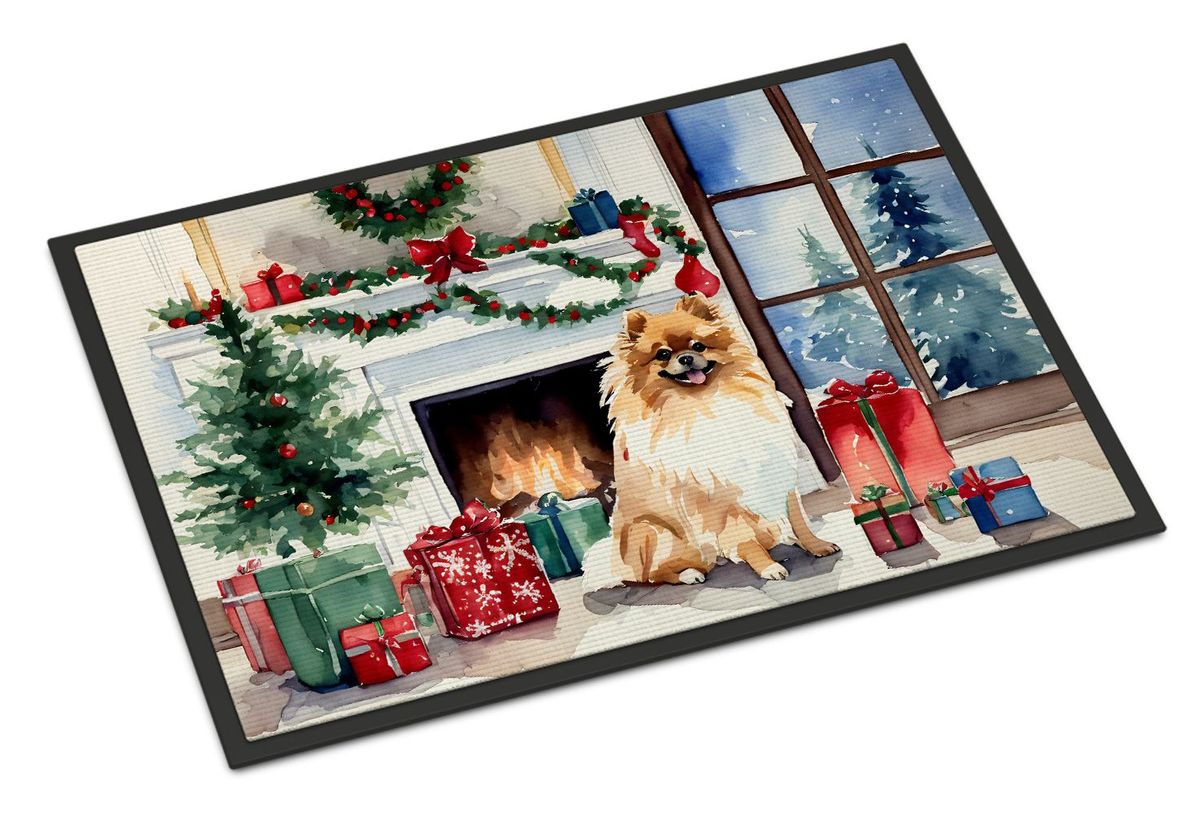 Pomeranian Cozy Christmas Doormat Front Door Mat Indoor Outdoor Rugs For Entryway, Non Slip Washable Low Pile, 24H X 36W_maomaolike.com