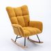 Rocking Chair With Pocket, Soft Teddy Fabric Rocking Chair For Nursery, Comfy Wingback Golider Rocking Chair With Safe Solid Wood Base For Living Room Bedroom Balcony(Turmeric)_maomaolike.com