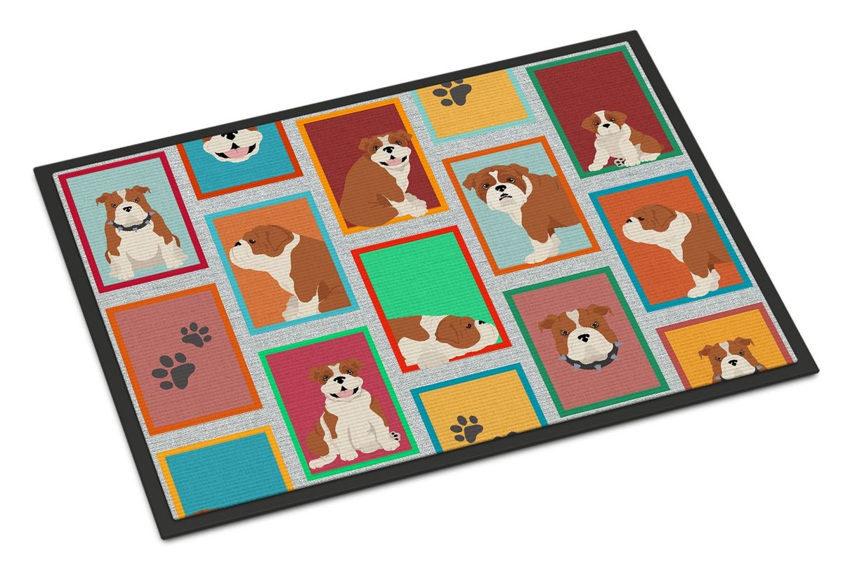 Lots Of Red And White English Bulldog Doormat Front Door Mat Indoor Outdoor Rugs For Entryway, Non Slip Washable Low Pile, 24H X 36W_maomaolike.com
