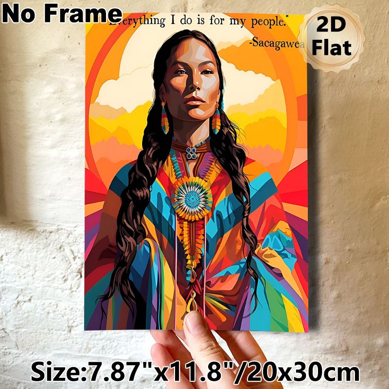 Sacagawea Indigenous Portrait Painting Poster, Vibrant Colorful Stylized Art Poster With Inspirational Quote, Meaningful Cultural Wall Decor For Home_maomaolike.com