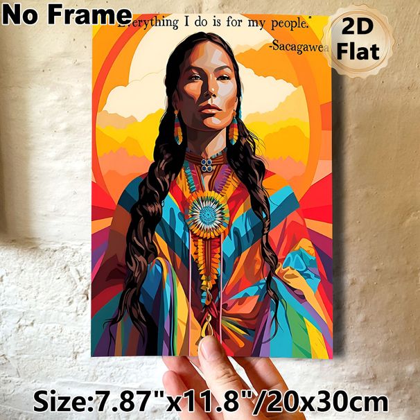 Sacagawea Indigenous Portrait Painting Poster, Vibrant Colorful Stylized Art Poster With Inspirational Quote, Meaningful Cultural Wall Decor For Home_maomaolike.com