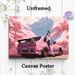 Anime Girl & Pink JDM Car With Cherry Blossom & Mount Fuji Painting Poster, Soft-toned Japanese Anime Style Poster, Charming Scenic Artwork For_maomaolike.com
