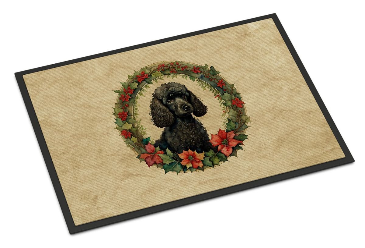 Poodle Christmas Flowers Doormat Front Door Mat Indoor Outdoor Rugs For Entryway, Non Slip Washable Low Pile, 24H X 36W_maomaolike.com