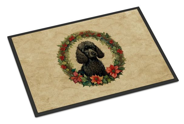 Poodle Christmas Flowers Doormat Front Door Mat Indoor Outdoor Rugs For Entryway, Non Slip Washable Low Pile, 24H X 36W_maomaolike.com