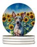 American Hairless Terrier In Sunflowers Large Sandstone Coasters Pack Of 4 Absorbent Round Coasters Decor Gifts For Men Or Women, 4 In, Multicolor_maomaolike.com