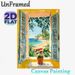 Coastal Window View Painting Poster, Vibrant Impressionist-style Poster, Scenic Seaside Beach With Lush Foliage & Potted Red Blooms, Brings Tranquil_maomaolike.com