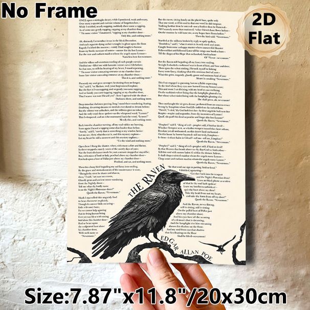 The Raven By Edgar Allan Poe Painting Poster, Vintage Monochrome Raven & Full Poem Text Poster, Classic Gothic Literary Decor For Home Study, Living_maomaolike.com