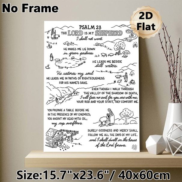 Psalm 23 The Lord Is My Shepherd Painting Poster, Minimalist Line Art Black-and-white Scripture With Pastoral Scenes Poster, Inspirational Religious_maomaolike.com