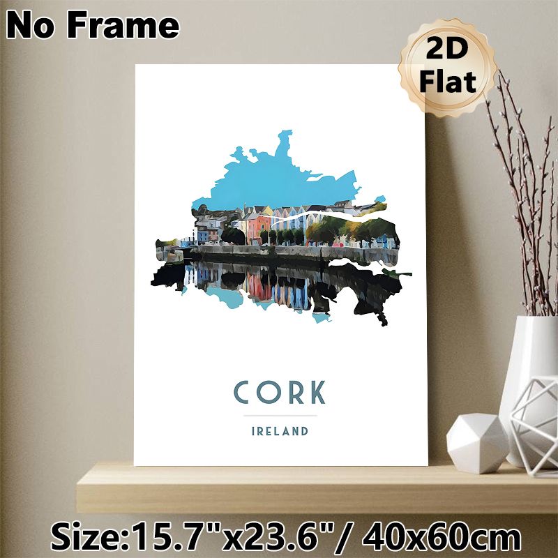Cork Ireland Cityscape Painting Poster, Vibrant Watercolor-style Riverside Town View Poster, Charming Travel-inspired Decor For Living Room, Bedroom_maomaolike.com