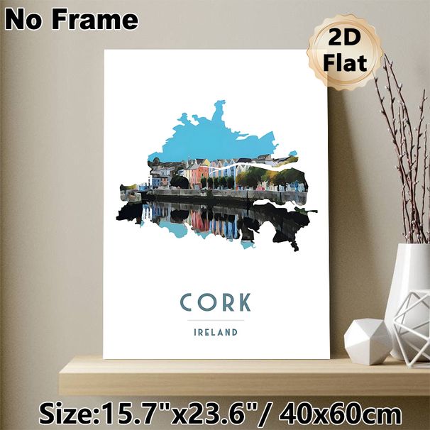 Cork Ireland Cityscape Painting Poster, Vibrant Watercolor-style Riverside Town View Poster, Charming Travel-inspired Decor For Living Room, Bedroom_maomaolike.com