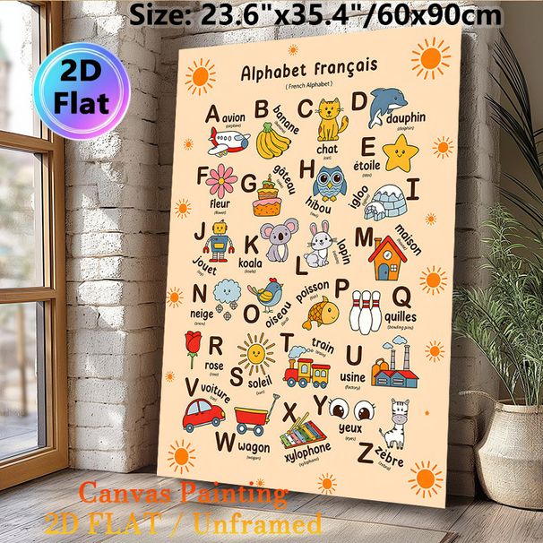 French Alphabet Painting Poster, Colorful Cartoon Illustrated Poster, Supports French Vocabulary Learning, Ideal For Study Areas And Living Spaces_maomaolike.com