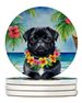 Black Pug Luau Large Sandstone Coasters Pack Of 4 Absorbent Round Coasters Decor Gifts For Men Or Women, 4 In, Multicolor_maomaolike.com