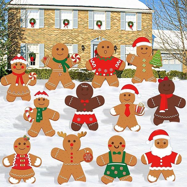 Christmas Gingerbread Yard Sign Xmas Gingerbread Man Shaped Lawn Garden Signboard Christmas Outdoor Yard Signs Decor For Holiday Pathway Patio Garden Party Decoration Supplies_maomaolike.com