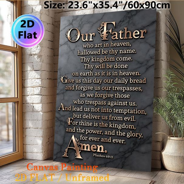 Our Father Prayer Painting Poster, Elegant Metallic Script On Dark Marble Poster, Inspirational Religious Scripture Decor Suitable For Home, Church_maomaolike.com