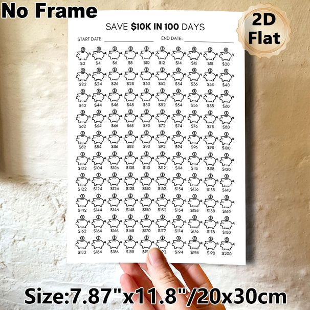 100-Day $10K Savings Plan Painting Poster, Minimalist Line-art Piggy Bank Tracker Poster, Practical Tool To Track Savings Progress For Home Or Office_maomaolike.com