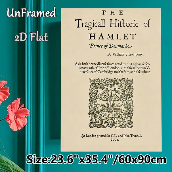 Hamlet Themed Painting Poster, Vintage Shakespeare's Hamlet 1603 Edition Cover Poster, Classic Literary Print With Intricate Decorative Engraving_maomaolike.com