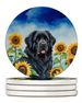 Newfoundland In Sunflowers Large Sandstone Coasters Pack Of 4 Absorbent Round Coasters Decor Gifts For Men Or Women, 4 In, Multicolor_maomaolike.com