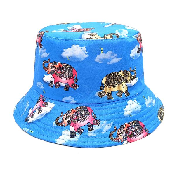Hot Sale Bocca Cartoon Elephant Bucket Hat Animal Pattern Printing Fisherman Hats Graffiti Double Sides Panama Cap Men Women_maomaolike.com