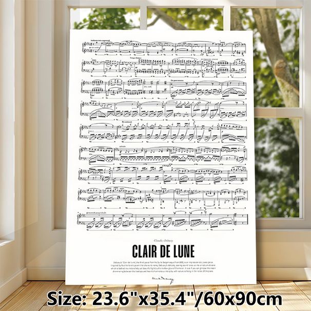 Clair De Lune Sheet Music Painting Poster, Elegant Monochrome Musical Notation Poster, Artistic Classical Music Decor To Bring Refined Ambiance For_maomaolike.com