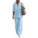 Women's Clothing women's two piece set women's lapel long sleeved shirt spring and autumn casual solid color pants wide leg suit_maomaolike.com