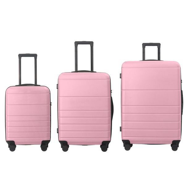 Luggage Sets ABS Hardshell 3pcs Luggage, Lightweight Durable Suitcase Sets Spinner Wheels Suitcase With TSA Lock 20''24''28'' Available(Pink)_maomaolike.com