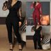Women's Clothing new solid color V neck mesh slim long sleeved jumpsuit trousers large stock_maomaolike.com