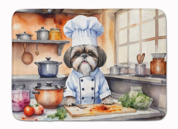 Shih Tzu The Chef Memory Foam Kitchen Mat Machine Washable Anti-Fatigue Mat Cushion Comfort Bath Mat Or Kitchen Rug_maomaolike.com