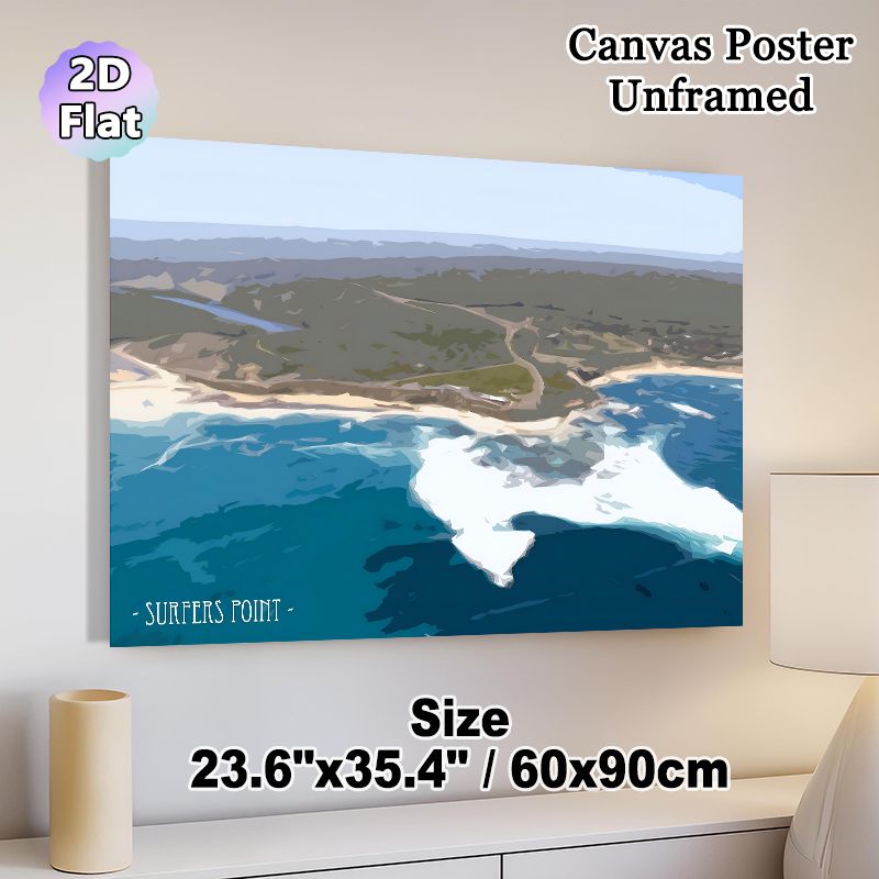 Surfers Point Coastal Painting Poster, Stylized Flat-toned Coastal Landscape Poster, Serene Seaside Scenery Ideal For Home, Office And_maomaolike.com