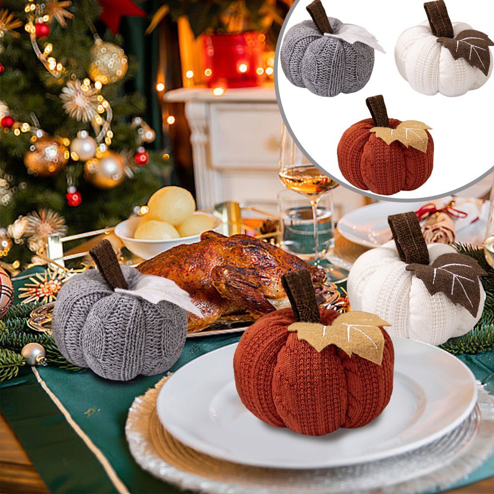 3Pcs Pumpkin Hanging Ornaments-Maple Leaf Plaid Fabric Wrapped Pumpkin Shaped Ornament,Orange White Pumpkin Ball For Party Home Decor_maomaolike.com
